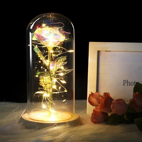 6 Colour Beauty And The Beast Red Rose In A Glass Dome On A Wooden Base