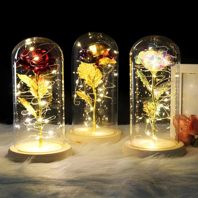 6 Colour Beauty And The Beast Red Rose In A Glass Dome On A Wooden Base