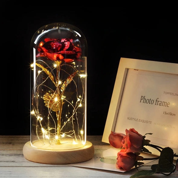 6 Colour Beauty And The Beast Red Rose In A Glass Dome On A Wooden Base